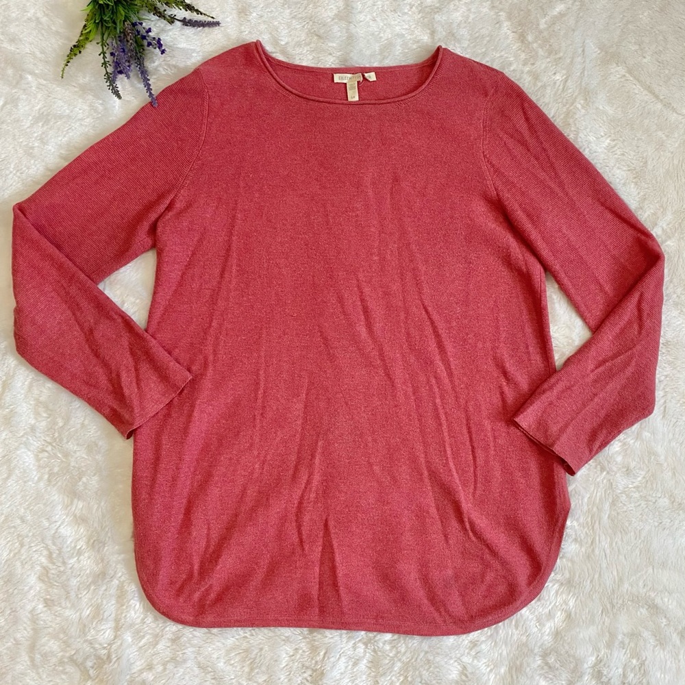 EILEEN Fisher Soft Red Cotton Knit Tunic Sweater